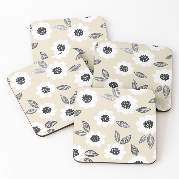 Item preview, Simple Floral - white on beige designed and sold by jenuinedesigns.