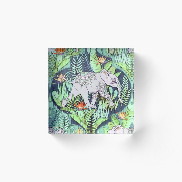 Little Elephant on a Jungle Adventure – faded vintage version Acrylic Block