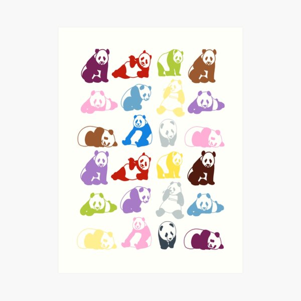 Colourful pandas Art Print