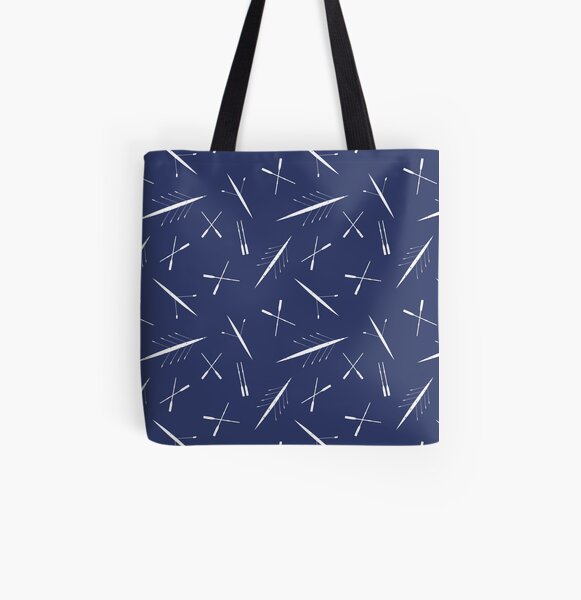 Rowing Club Navy Blue and White Scull Pattern All Over Print Tote Bag