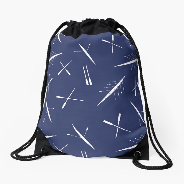 Rowing Club Navy Blue and White Scull Pattern Drawstring Bag