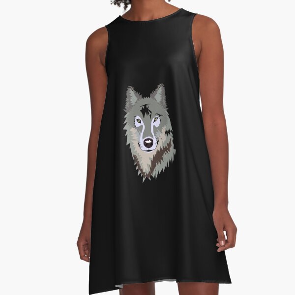 Happy Grey Wolf A-Line Dress