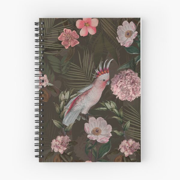 Item preview, Vintage pink cockatoo with tropical flowers jungle Botanical Night Garden Nightgarden designed and sold by UtArt.