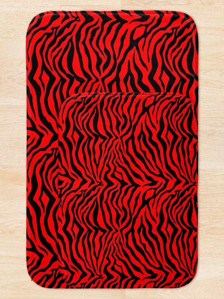 "Zebra Stripes Animal Print Red Black Stripe Zebras Pattern " Bath Mat