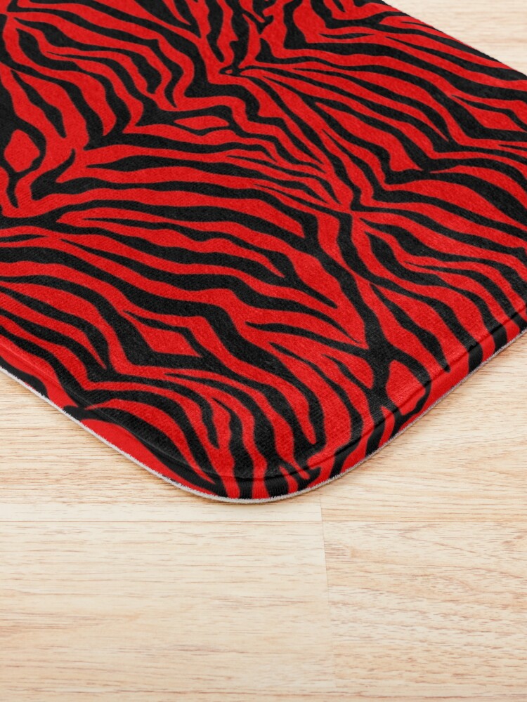 "Zebra Stripes Animal Print Red Black Stripe Zebras Pattern " Bath Mat
