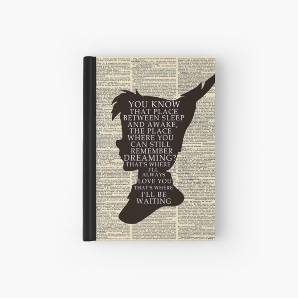 Peter Pan Over Vintage Dictionary Page - That Place Hardcover Journal