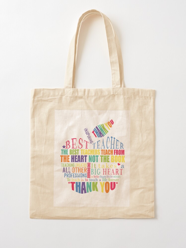 Rainbow word art apple, Teacher Appreciation Gift, Thank you, retirement,  end of term Tote Bag