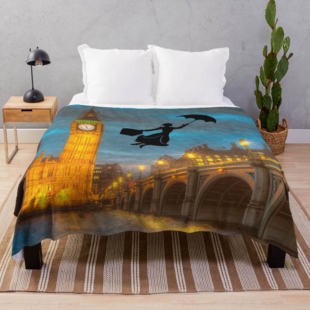 Magical Nanny Over London Throw Blanket