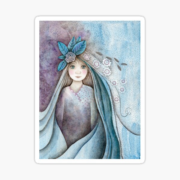 blue flower girl with very long hair Sticker