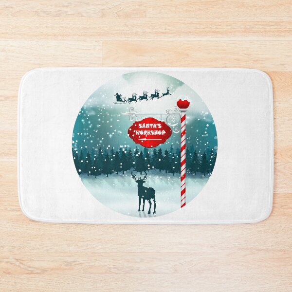 Item preview, North pole Santa's workshop sign in the forest. Reindeer and Santa's sleigh. designed and sold by Jelena Slijepcevic.