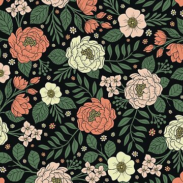 Artwork thumbnail, Peach, Green & Coral Floral Pattern by somecallmebeth