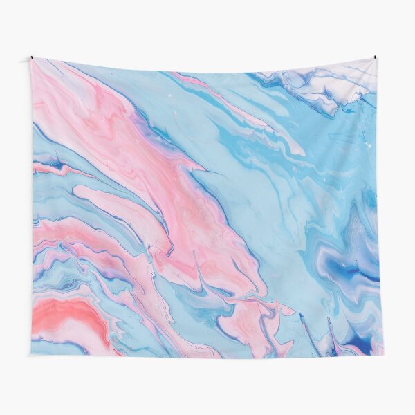 light blue pink and white psychedelic abstract paint pour Tapestry