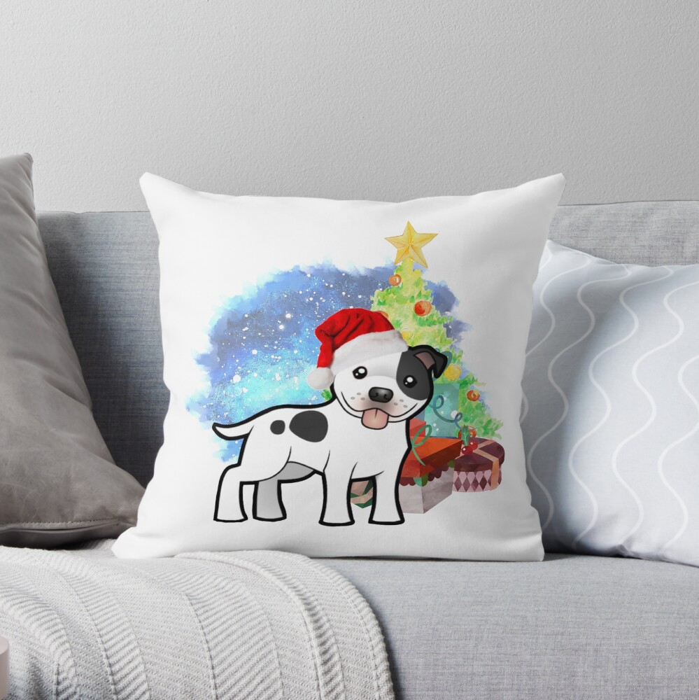 A Staffy Christmas Throw Pillow