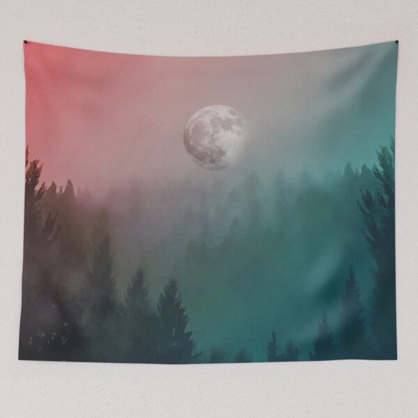 Item preview, foggy forest, fog, mist, moon, stars, space, sky designed and sold by Collagedream.