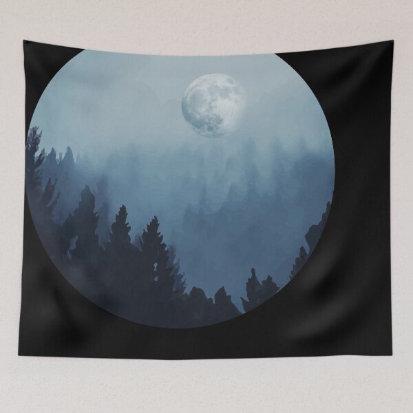 Item preview, Dark, moon, foggy forest, fog, mist, sky designed and sold by Collagedream.