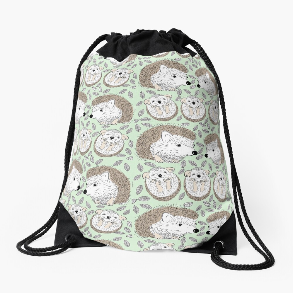 A Family of Hedgehogs Drawstring Bag