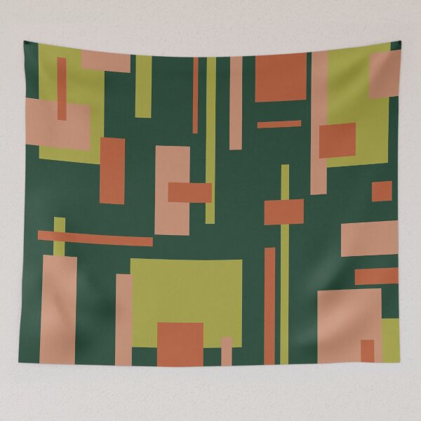 Item preview, Cityscape - Mid-Century Modern Minimalist Abstract in Coral and Green designed and sold by kierkegaard.