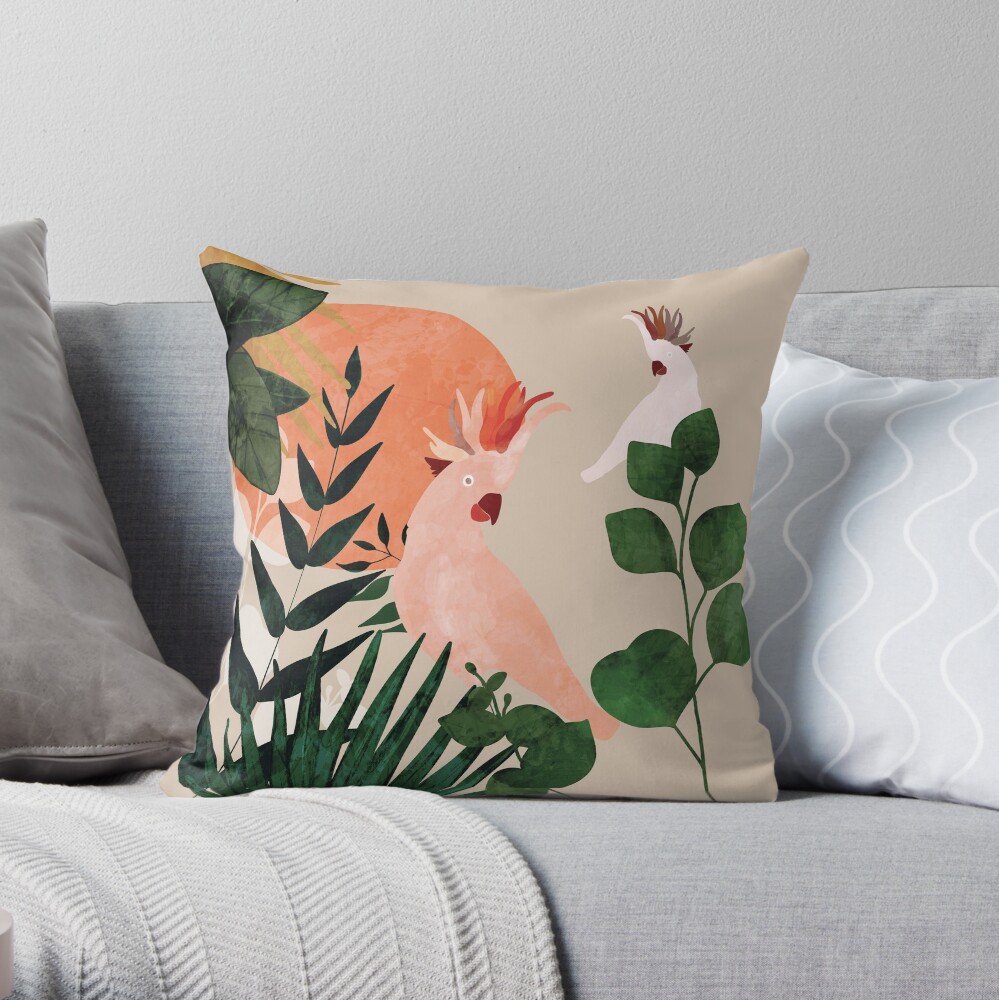 Cockatoo jungle modern Throw Pillow