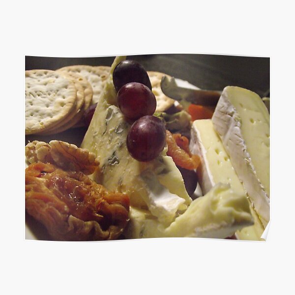 wine, walnuts, cheese and fruit Poster