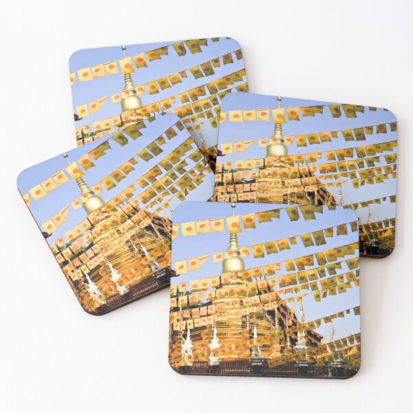 Item preview, Buddhist Thai temple with yellow flags designed and sold by FlatLandPrints.