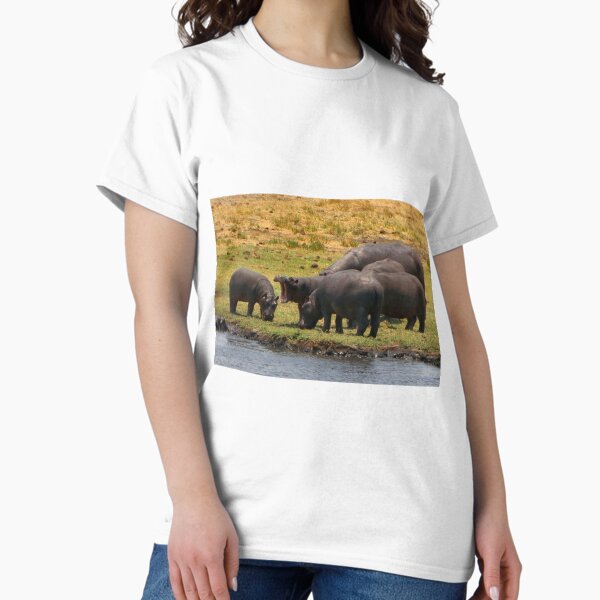 Vista previa del artículo con la obra «Hipopótamos pastando por el río Chobe, Botswana, África», diseñado y vendido por FranWest.
