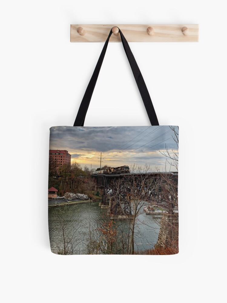 Thumbnail 1 of 2, Tote Bag, Chugging over the valley designed and sold by Scooterbob.