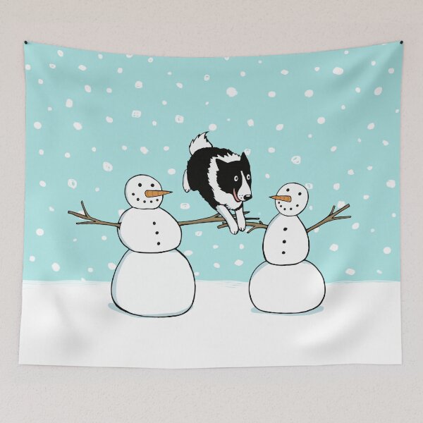 Item preview, Winter Fun Border Collie with Snowmen | Cute Dog Holiday designed and sold by Jenn Inashvili.
