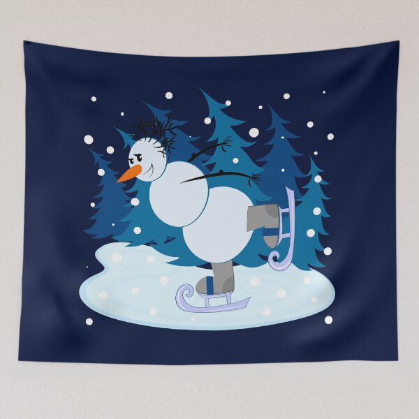 Item preview, Snowman Among Blue Christmas Trees Skates Retro designed and sold by Magazin-Brenda.