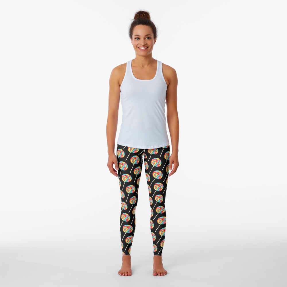 Rainbow Lollipop Pattern - Black Leggings