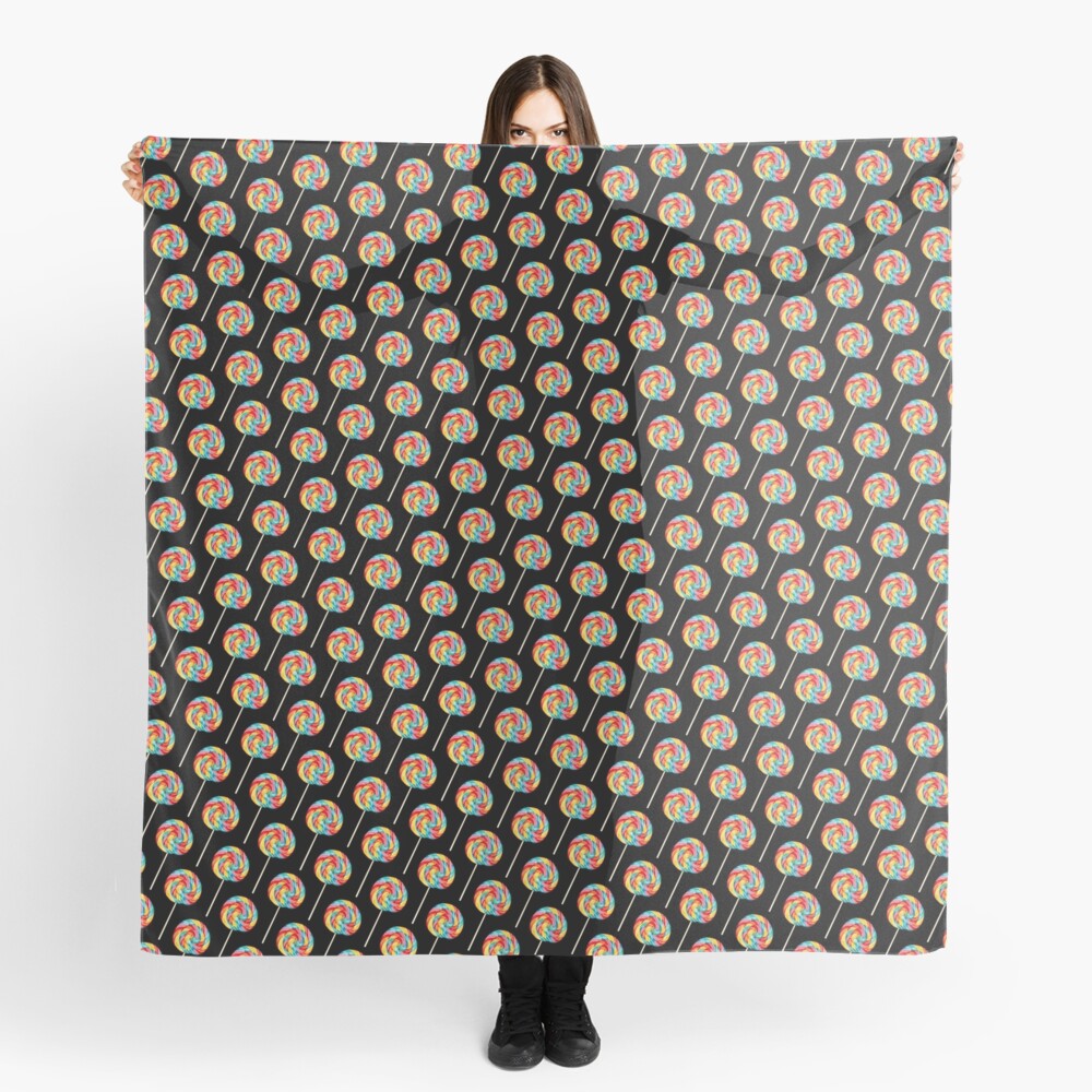 Rainbow Lollipop Pattern - Black Scarf