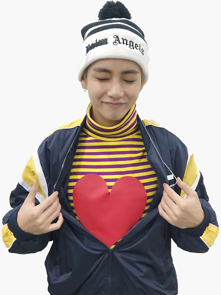 "taehyung with heart" Sticker by mirmenram | Redbubble