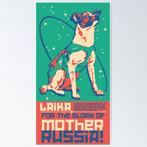 Artikel-Vorschau von Laika Space Dog Illustration Vektor Russische Propaganda Welpe Retro Vintage, designt und verkauft von takeoff.