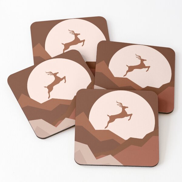 Item preview, Reindeer Jumping Over The Hills - Christmas Reindeer And Moon - Terracotta Art - Nature Abstract designed and sold by Studio Grafiikka.