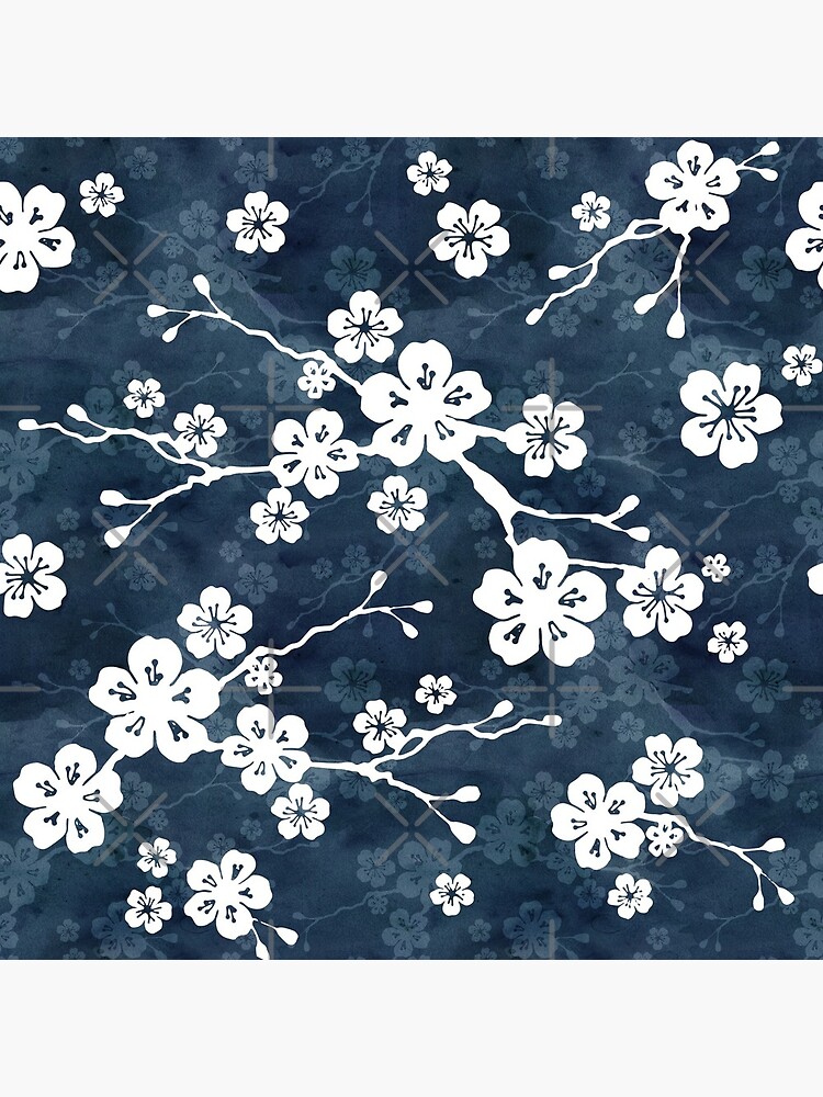 Navy and white cherry blossom pattern by adenaJ