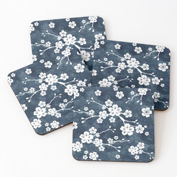 Navy and white cherry blossom pattern Coasters (Set of 4)