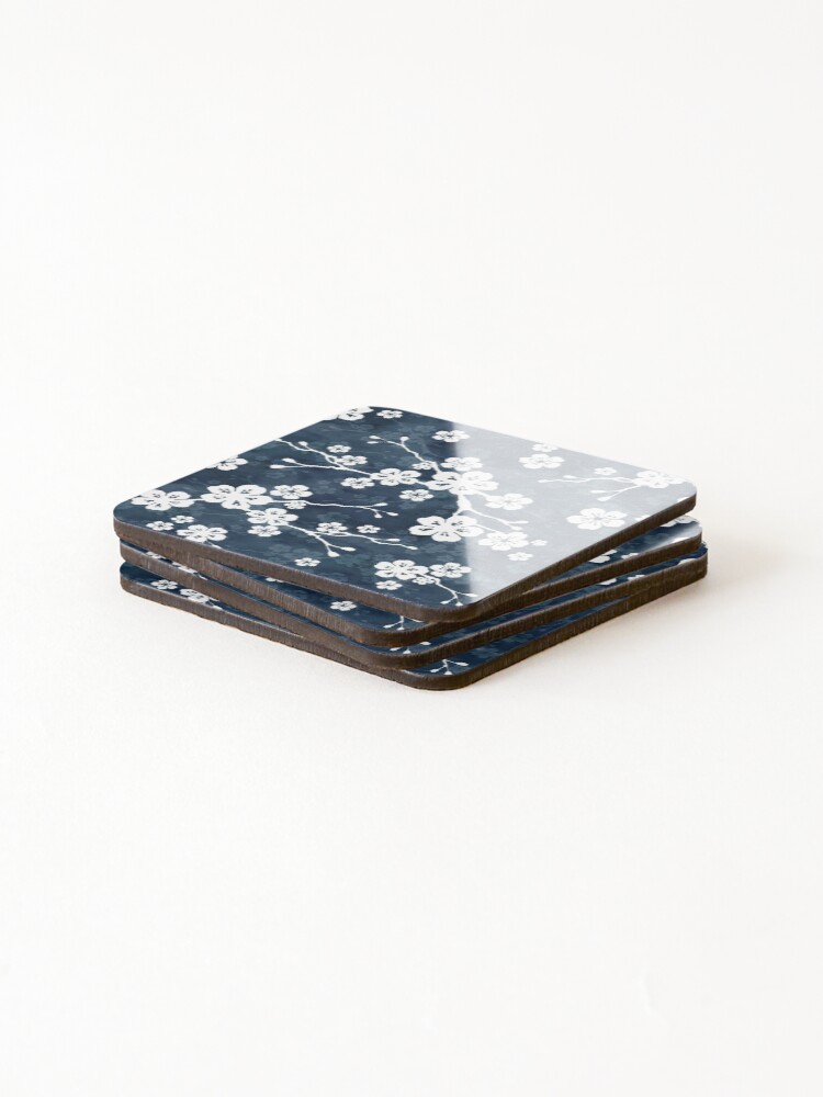 Alternate view of Navy and white cherry blossom pattern Coasters (Set of 4)