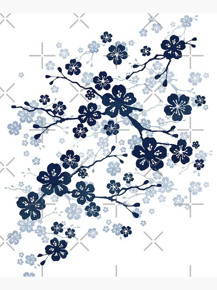 Navy and white cherry blossom pattern by adenaJ