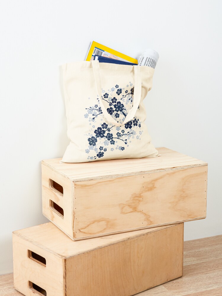 Alternate view of Navy and white cherry blossom pattern Tote Bag