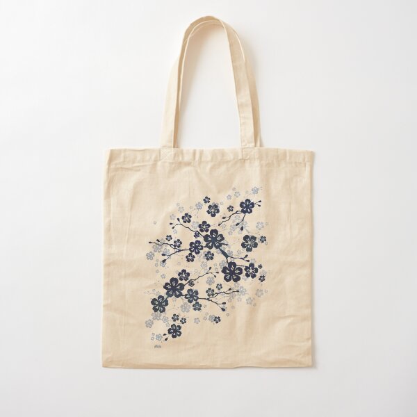 Navy and white cherry blossom pattern Cotton Tote Bag