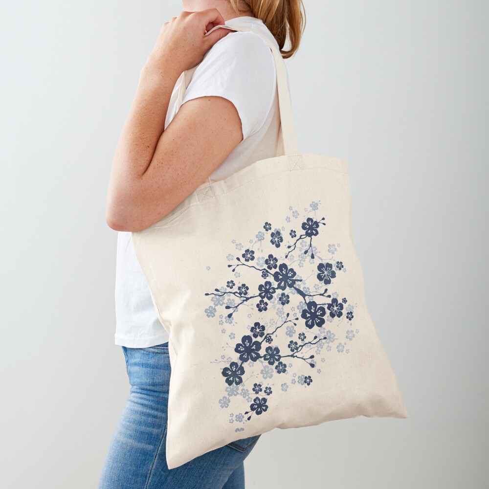 Navy and white cherry blossom pattern Tote Bag