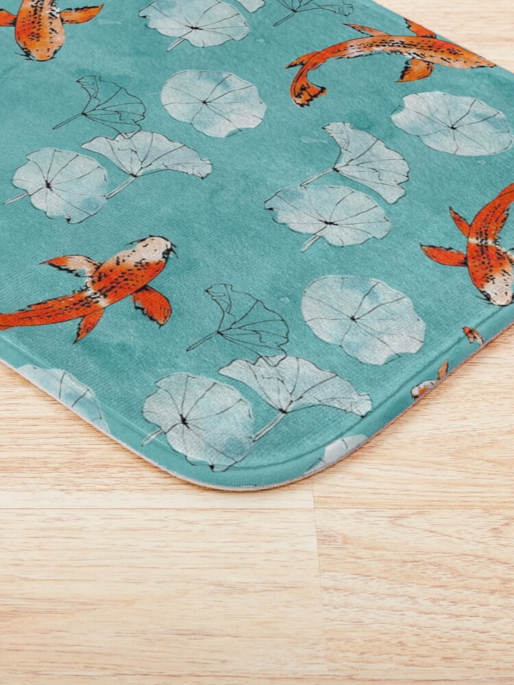 Alternate view of Waterlily koi in turquoise Bath Mat