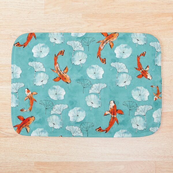 Waterlily koi in turquoise Bath Mat