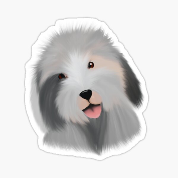 Old english sheepdog with tail (grey) Sticker for Sale by KiwiJP