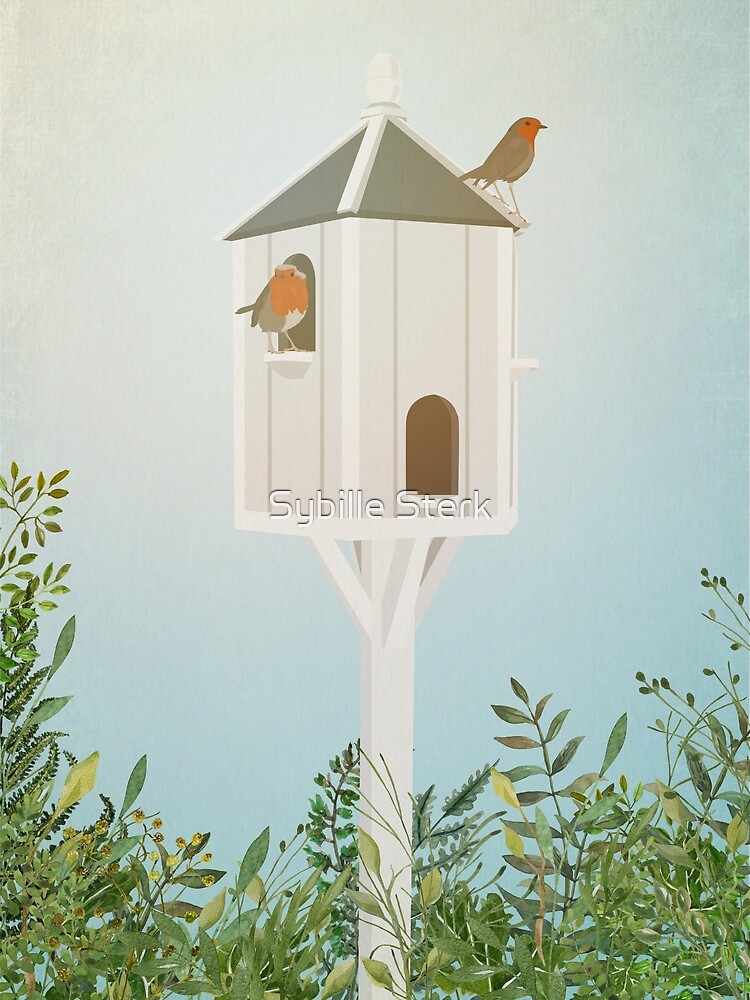 "Birdhouse with Robins" by Sybille Sterk Redbubble