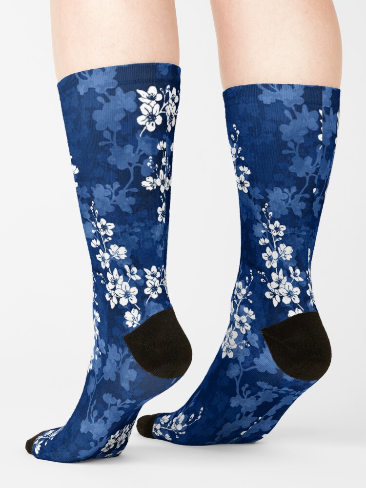 Alternate view of Sakura blossom in deep blue Socks