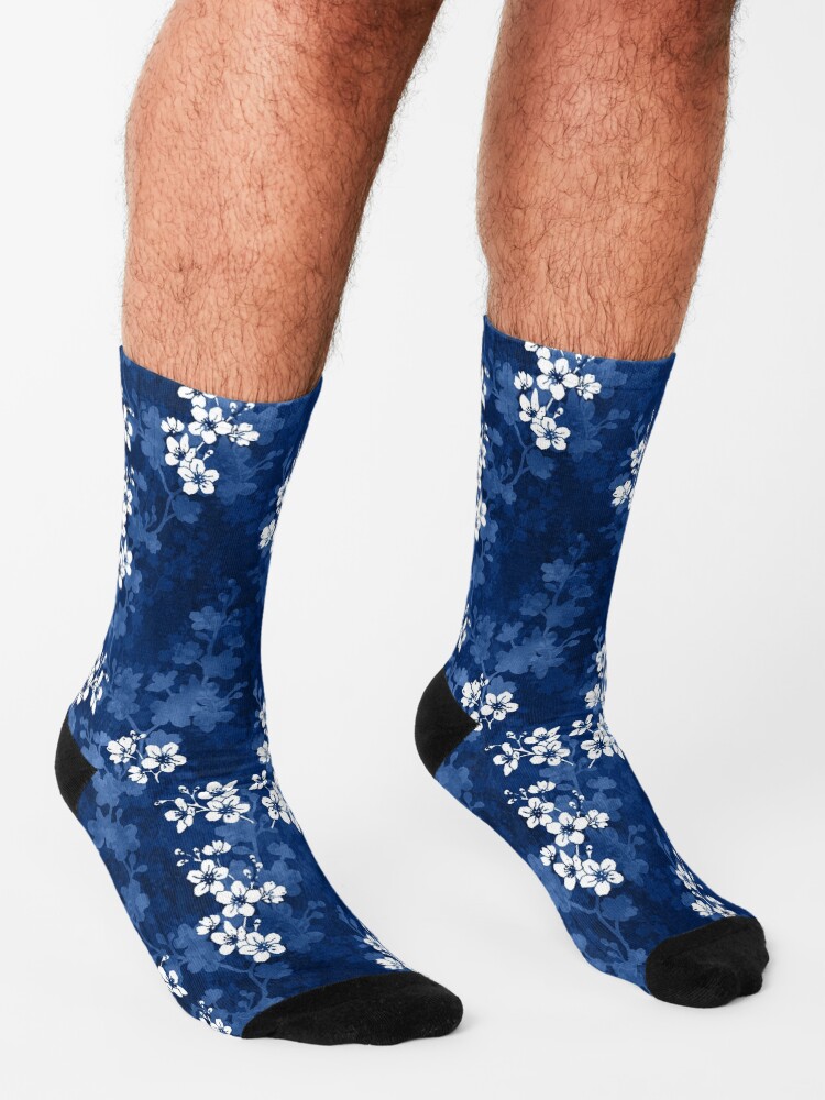 Alternate view of Sakura blossom in deep blue Socks