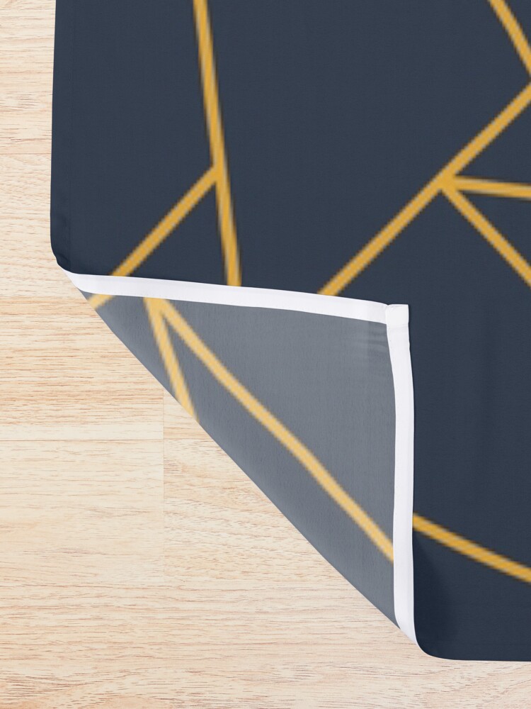 "Navy blue and gold geometric pattern" Shower Curtain for Sale by