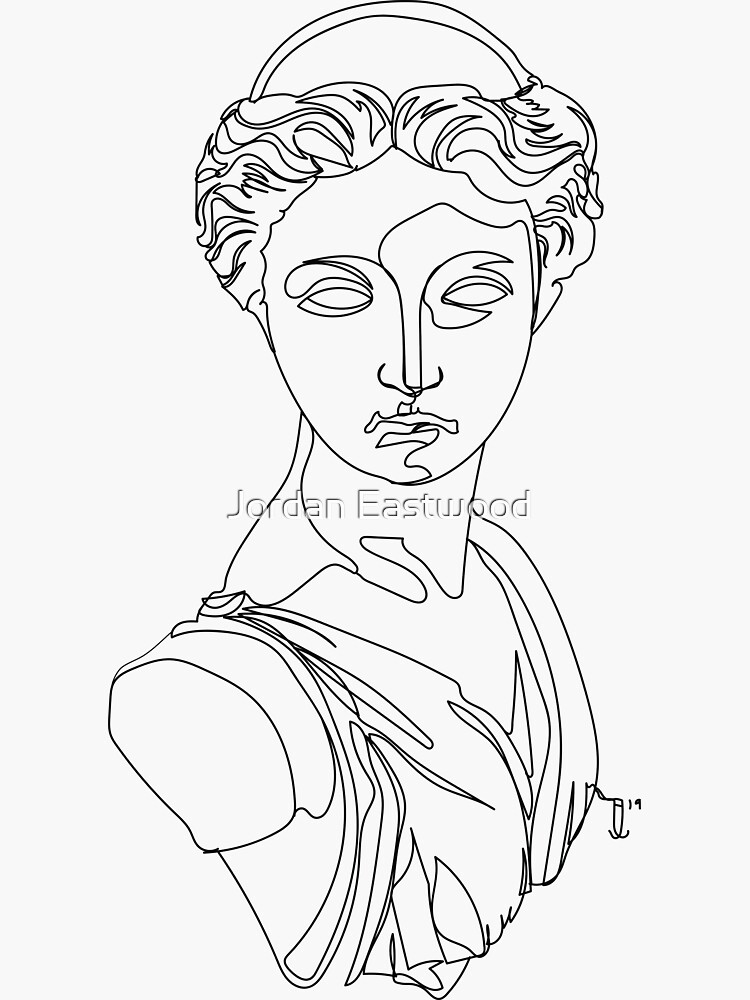 "Artemis 2, Greek Statue - One Line Drawing" Sticker by jordaneastwood1