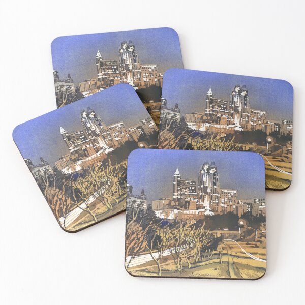 Item preview, Watercolor painting of skyline of downtown Raleigh, NC at sunrise. designed and sold by rfoxphoto.