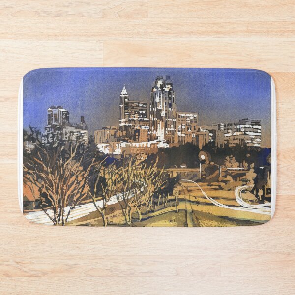 Item preview, Watercolor painting of skyline of downtown Raleigh, NC at sunrise. designed and sold by rfoxphoto.